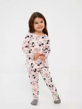 Пижамный комплект с круглым вырезом и принтом Минни Маус для маленьких девочек LCW baby, розовый с принтом