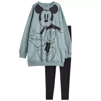 Пижамный комплект с принтом Микки Маус H&amp;M, светло-синий