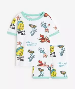 Пижамный комплект с принтом русалочка H&M Mermaid Print, белый/голубой