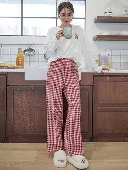 Пижамный Комплект с рисунком медведя и клетчатой ткани Dazy, красный/белый