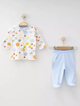 Пижамный комплект с рисунком животных и пинетками 2410 MYHANNE, синий