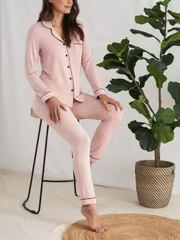 Пижамный комплект с рубашкой из бамбука и простой окантовкой Pretty You London, розовый