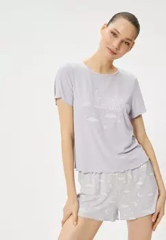Пижамный комплект SHORT SLEEVE CREW NECK SET Koton, сиреневый