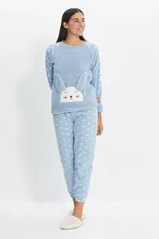 Пижамный комплект - Синий - Однотонный Trendyol, синий