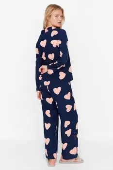Пижамный комплект - Синий - Сердце Trendyol