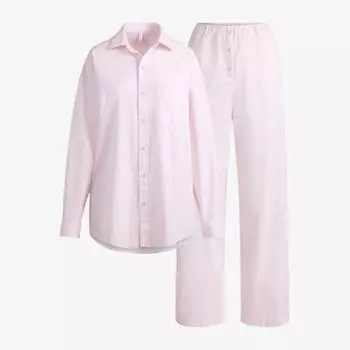 Пижамный комплект Skims из хлопка в полоску оверсайз, розовый