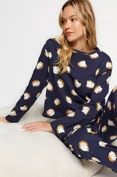 Пижамный комплект Trendyol из 100% хлопка, темно-синий