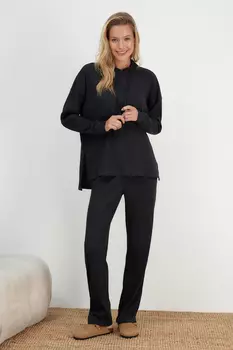 Пижамный комплект Trendyol с капюшоном и шнурком, антрацитовый