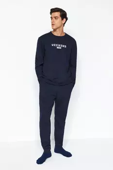 Пижамный комплект Trendyol стандартного кроя, темно-синий