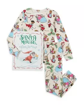 Пижамный комплект унисекс Hatley Santa Mouse с книгой — Little Kid, Big Kid, коричневый/бежевый