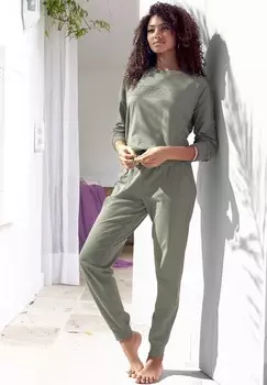 Пижамный комплект VD SLOGAN SET LASCANA, оливковый