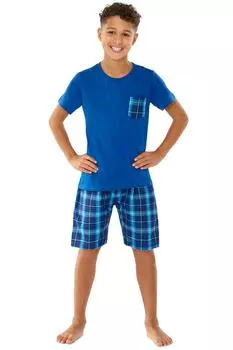 Пижамный комплект в короткую клетку для мальчика Bedlam, синий