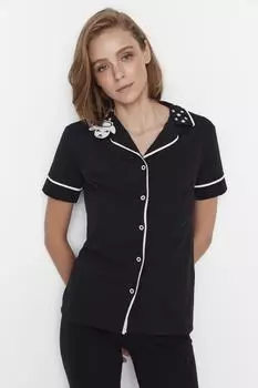 Пижамный комплект вязаный Trendyol с черным воротником и принтом ягненка