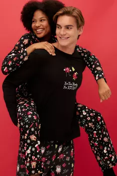 Пижамный комплект вязаный Trendyol с новогодней тематикой, черный