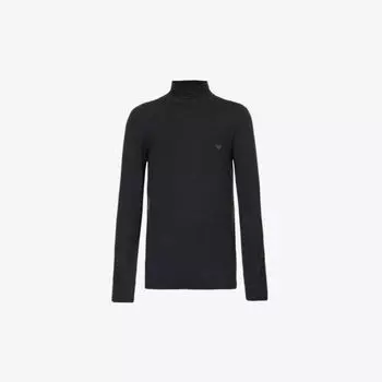 Пижамный топ эластичной вязки с водолазкой с фирменной вышивкой Emporio Armani, цвет nero