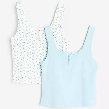 Пижамный топ H&amp;M Lace-trimmed, 2 предмета, голубой/синий
