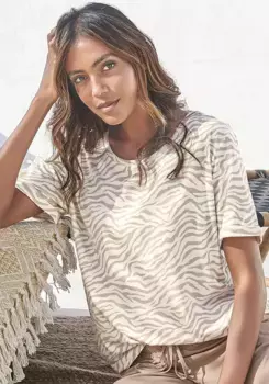 Пижамный топ LASCANA, мягкий, качественный, цвет Ecru-Nougat