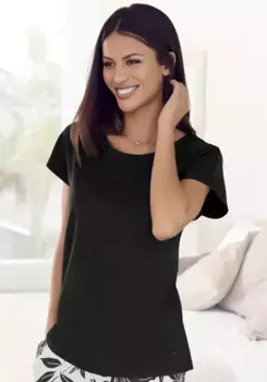 Пижамный топ LASCANA, однотонный, черный