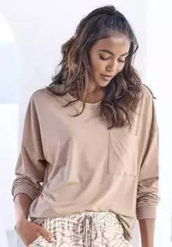 Пижамный топ LASCANA, приятный, мягкий, качественный, цвет Nougat