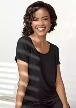 Пижамный топ LASCANA с кружевной вставкой сзади, черный