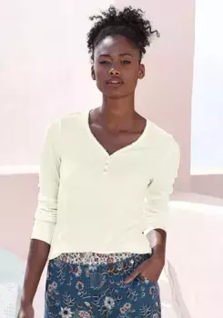 Пижамный топ LASCANA выполнен из трикотажа в рубчик, цвет Ecru