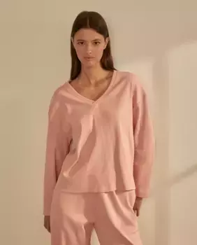 Пижамный топ Naturana, синий, с длинными рукавами и V-образным вырезом, розовый