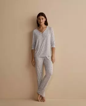 Пижамный топ с длинными рукавами и принтом nfasis, светло-серый