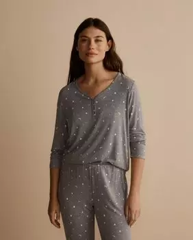 Пижамный топ с длинными рукавами и принтом nfasis, темно-серый