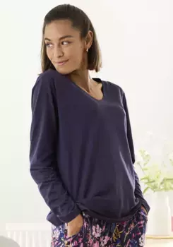 Пижамный топ S.Oliver с цветочной вышивкой, синий