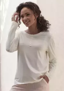 Пижамный топ Vivance Dreams с бархатной планкой на пуговицах, кремовый