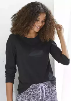 Пижамный топ Vivance Dreams с ребристыми манжетами, черный