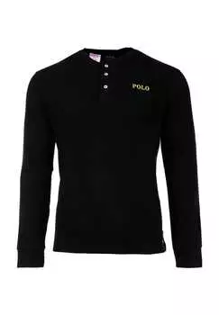 Пижамный верх с вышивкой на воротнике-стойке Polo Ralph Lauren, черный