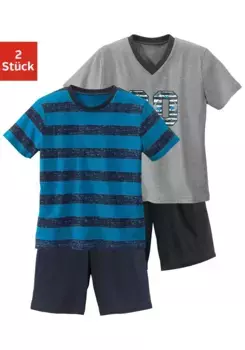 Пижамы AUTHENTIC LE JOGGER (4 шт., 2 шт.), с повседневным принтом и полосками с принтом, цвет Trkis-Gestreift, Grau-Meliert