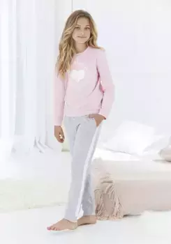 Пижамы "Баффало" (2 шт., 1 шт.), с принтом в виде сердечек и полосками на штанине Buffalo, цвет Rosa-Grau-Meliert