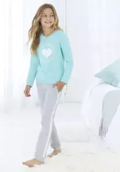 Пижамы "Баффало" (2 шт., 1 шт.), с принтом в виде сердечек и полосками на штанине Buffalo, цвет Mint-Grau-Meliert