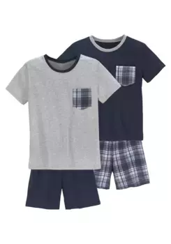 Пижамы le jogger (4 шт., 2 шт.), брюки 1 однотонный и 1 клетчатый, синий