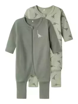 Пижамы Name It "NBMNIGHTSUIT 2P ZIP FF GREEN DINO NOOS" (упаковка, 2 шт.), зеленый