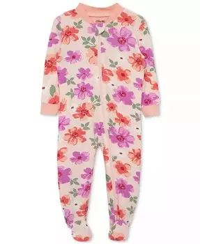 Пижамы с цветочным принтом и молнией спереди для маленьких девочек Little Me, розовый