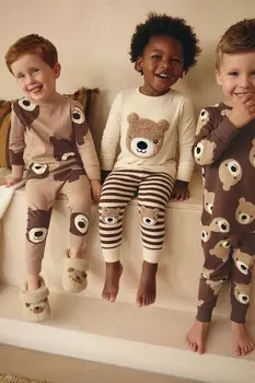 Пижамы Snuggle из 100% хлопка, 3 шт в упаковке Next, коричневый/бежевый