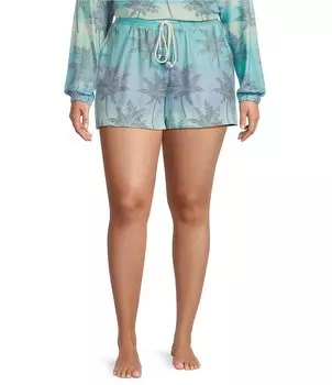 PJ Salvage Большие размеры Персиковые вязаные шорты для сна с эффектом омбре и принтом в виде ладони, синий