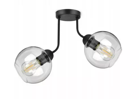 Плафон, потолочный светильник с 2 плафонами из прозрачного стекла, 2x E27, черный kiki design