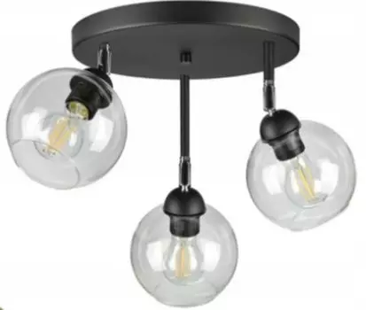 Плафон, потолочный светильник с 3 плафонами из прозрачного стекла, 3x E37, черный kiki design