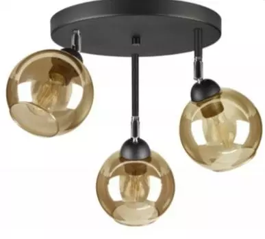 Плафон, потолочный светильник с 3 стеклянными плафонами медового, золотого, черного, прозрачного цвета, 3x E37 kiki design, желтый