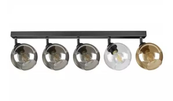 Плафон, потолочный светильник с 5 стеклянными плафонами черного, прозрачного, медового, золотого цвета, 5x E27 kiki design, черный