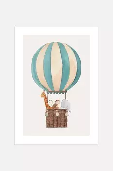 Плакат с полетом на воздушном шаре Postery, 50x70 см, бежевый