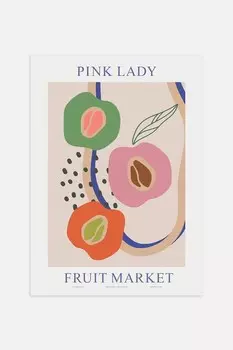 Плакат с яблоками на фруктовом рынке Postery, 50x70 см, розовый