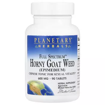 Planetary Herbals, Full Spectrum Horny Goat Weed, 600 мг, 90 таблеток