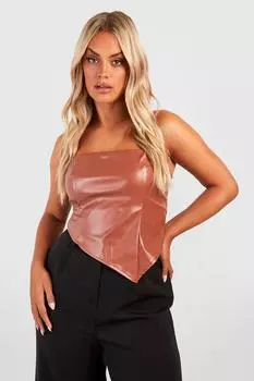 Плас пу асимметричный топ Boohoo, коричневый