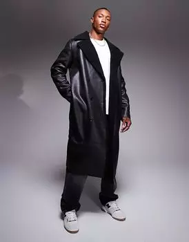 Плащ из искусственной кожи с подкладкой из искусственного меха черного цвета ASOS DESIGN