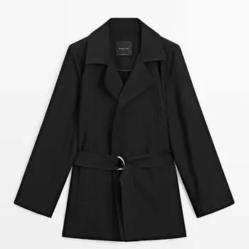 Плащ Massimo Dutti Flowing With Belt, черный